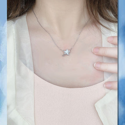 Ladies Necklace S925 Sterling Silver Star And Moon Necklace Clavicle Chain, Valentine¡¯S Day