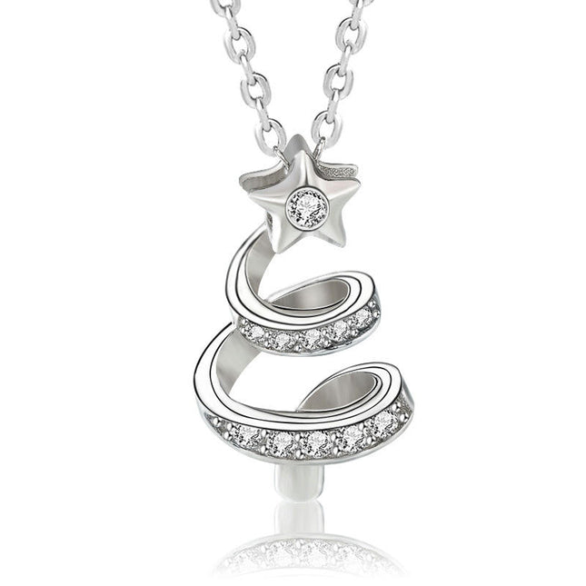 Christmas Necklace 925 Sterling Silver Christmas Tree Necklace for Women Christmas Jewelry