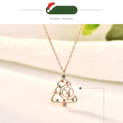 925 Sterling Silver Necklace Cute Elk Christmas Tree Necklace Adjustable Chain Necklace Jewelry