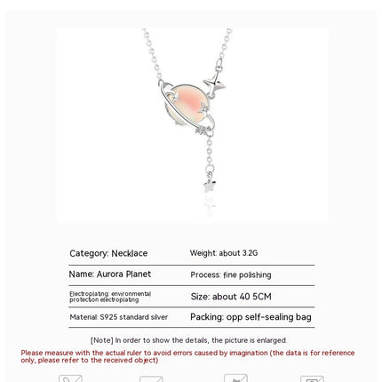 Ladies Necklaces Silver S925 Sterling Silver Planet Necklace Girl Tassel Clavicle Chain Long Necklace