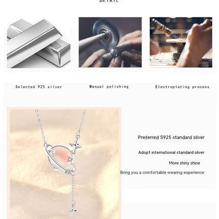 Ladies Necklaces Silver S925 Sterling Silver Planet Necklace Girl Tassel Clavicle Chain Long Necklace