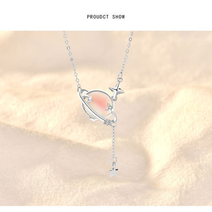 Ladies Necklaces Silver S925 Sterling Silver Planet Necklace Girl Tassel Clavicle Chain Long Necklace