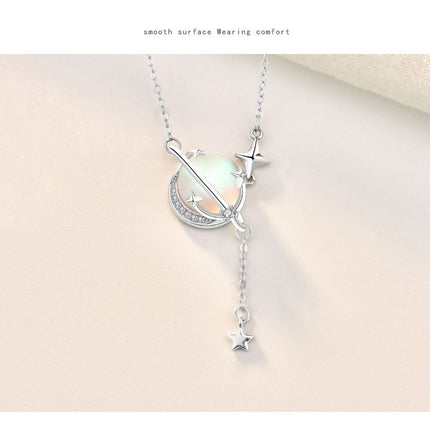 Ladies Necklaces Silver S925 Sterling Silver Planet Necklace Girl Tassel Clavicle Chain Long Necklace