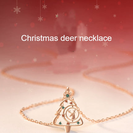 925 Sterling Silver Necklace Cute Elk Christmas Tree Necklace Adjustable Chain Necklace Jewelry