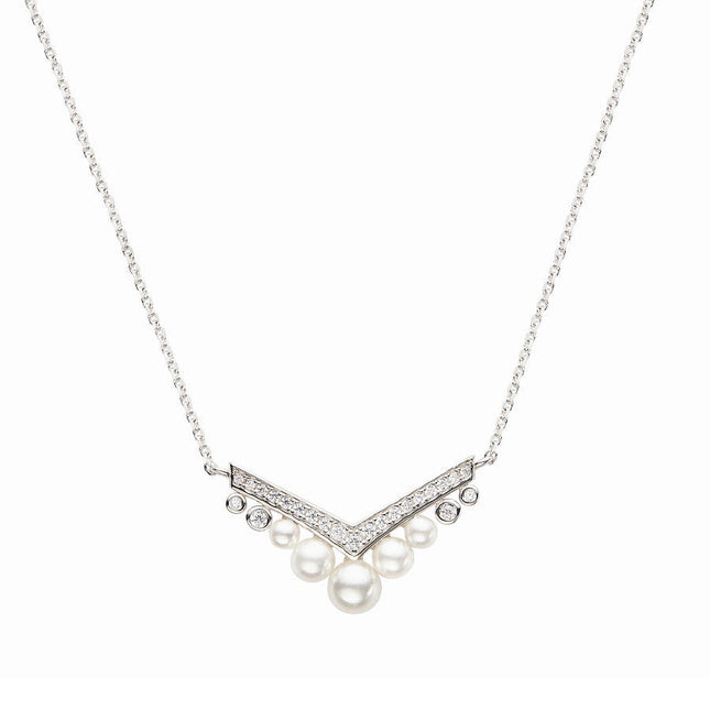 Charm Necklace 925 Sterling Silver V-Shaped Full Pendant Clavicle Chain for Girls Pearl Necklace