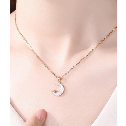 S925 Sterling Silver Crescent Moon Pendant Necklace for Women Girl Crescent/Heart Gemstone Jewelry