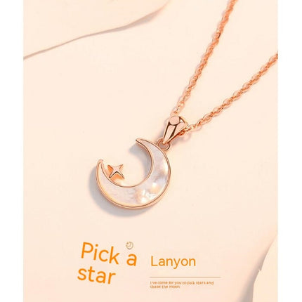 S925 Sterling Silver Crescent Moon Pendant Necklace for Women Girl Crescent/Heart Gemstone Jewelry