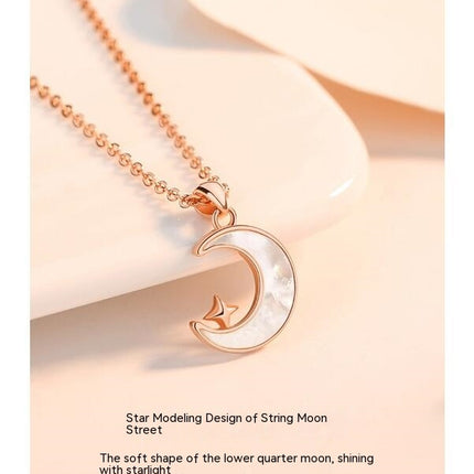 S925 Sterling Silver Crescent Moon Pendant Necklace for Women Girl Crescent/Heart Gemstone Jewelry