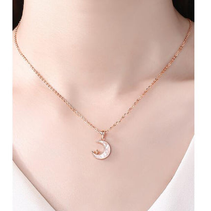 S925 Sterling Silver Crescent Moon Pendant Necklace for Women Girl Crescent/Heart Gemstone Jewelry