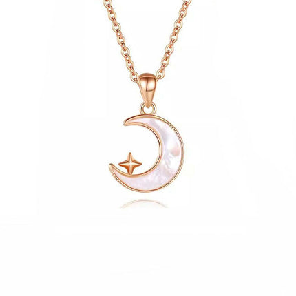 S925 Sterling Silver Crescent Moon Pendant Necklace for Women Girl Crescent/Heart Gemstone Jewelry