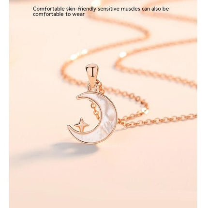 S925 Sterling Silver Crescent Moon Pendant Necklace for Women Girl Crescent/Heart Gemstone Jewelry