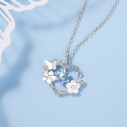 S925 Sterling Silver Heart Necklaces for Women Silver Necklace for Women Aquamarine Necklace Jewelry