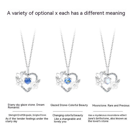 S925 Sterling Silver Heart Necklaces for Women Silver Necklace for Women Aquamarine Necklace Jewelry