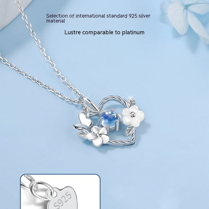 S925 Sterling Silver Heart Necklaces for Women Silver Necklace for Women Aquamarine Necklace Jewelry