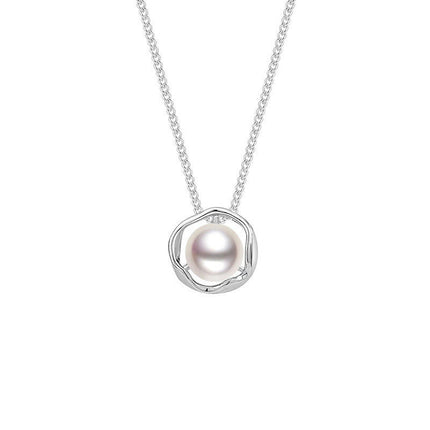 Pearl Necklace for Women, Single White Pearl Pendant with 925 Sterling Silver Chain Pearl Jewelry