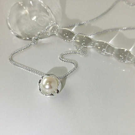 Pearl Necklace for Women, Single White Pearl Pendant with 925 Sterling Silver Chain Pearl Jewelry