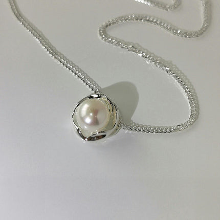 Pearl Necklace for Women, Single White Pearl Pendant with 925 Sterling Silver Chain Pearl Jewelry