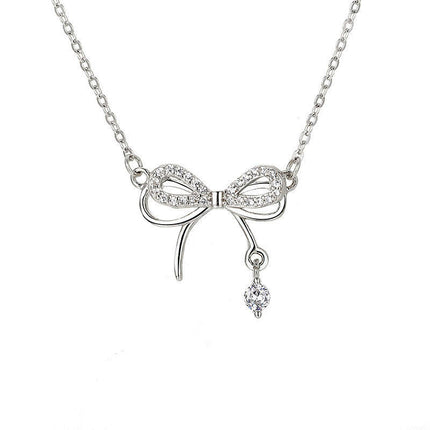 Bow Necklace for Women 925 Silver Chain Necklace Bow Pendant Necklace Wedding Jewelry