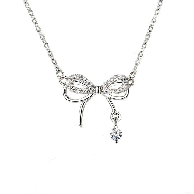 Bow Necklace for Women 925 Silver Chain Necklace Bow Pendant Necklace Wedding Jewelry