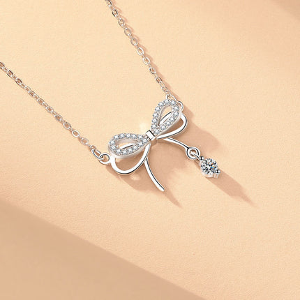 Bow Necklace for Women 925 Silver Chain Necklace Bow Pendant Necklace Wedding Jewelry