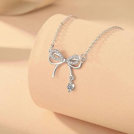 Bow Necklace for Women 925 Silver Chain Necklace Bow Pendant Necklace Wedding Jewelry