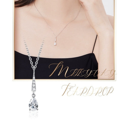 Ladies Necklace S925 Sterling Silver Simple Water Drop Clavicle Chain, Female Versatile Necklace