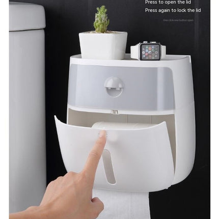 Toilet Paper Holder Wall Mounted with Shelf Bathroom Plastic Tissue Box Roll Tissue Holder