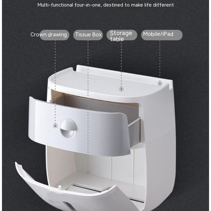 Toilet Paper Holder Wall Mounted with Shelf Bathroom Plastic Tissue Box Roll Tissue Holder