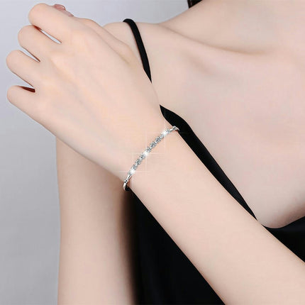 925 Sterling Silver Cubic Zirconia Classic Tennis Bracelet for Women Adjustable Chain Bracelet