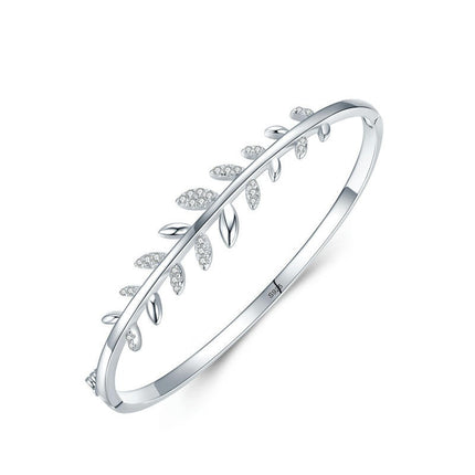 925 Plated Silver Hand Chain Leaf Bracelets for Women Leaf Bridal Bracelet Adjustable Bracelet