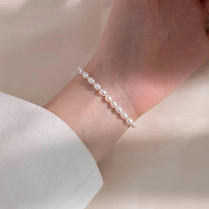 Pearl Bracelets Freshwater White Pearl Bracelet for Women Sterling Silver Pearl Jewelry Gift