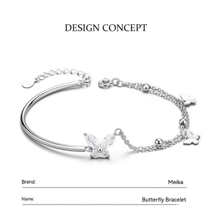 Butterfly Bracelet for Women, S925 Bracelet Sterling Silver Adjustable Bracelet Bestie Bracelet