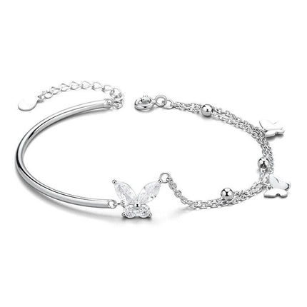 Butterfly Bracelet for Women, S925 Bracelet Sterling Silver Adjustable Bracelet Bestie Bracelet