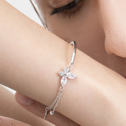 Butterfly Bracelet for Women, S925 Bracelet Sterling Silver Adjustable Bracelet Bestie Bracelet