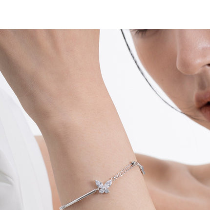 Butterfly Bracelet for Women, S925 Bracelet Sterling Silver Adjustable Bracelet Bestie Bracelet