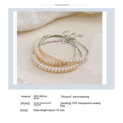 S925 Sterling Silver Bracelet, Natural Pearl Bracelet for Women, Freshwater Pearl Bracelet