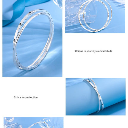 Women Jewelry Solid 999 Sterling Silver Bangle Bracelet Lucky Bracelet Four-Leaf Clover Bracelet