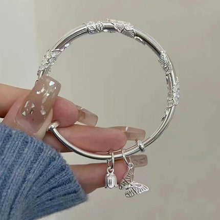 Classical Simple Women Sterling Silver Bracelet Solid Bracelet Butterfly Bracelet Flower Bracelet