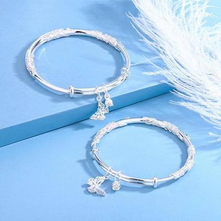 Classical Simple Women Sterling Silver Bracelet Solid Bracelet Butterfly Bracelet Flower Bracelet