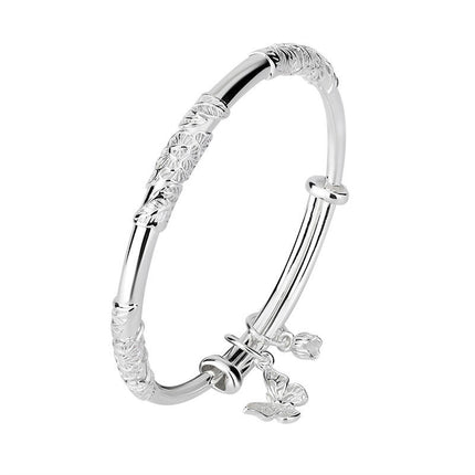 Classical Simple Women Sterling Silver Bracelet Solid Bracelet Butterfly Bracelet Flower Bracelet