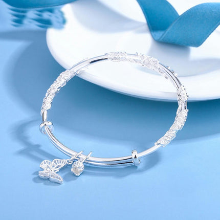 Classical Simple Women Sterling Silver Bracelet Solid Bracelet Butterfly Bracelet Flower Bracelet