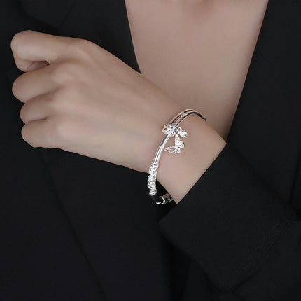 Classical Simple Women Sterling Silver Bracelet Solid Bracelet Butterfly Bracelet Flower Bracelet