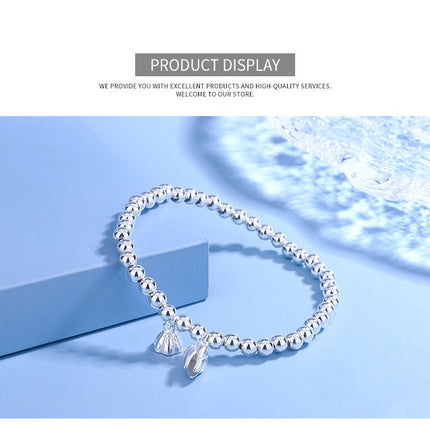 Womens 925 Sterling Silver Plated Round Beads Bracelet Wrist Bangle bead Chain Bracelet for Women