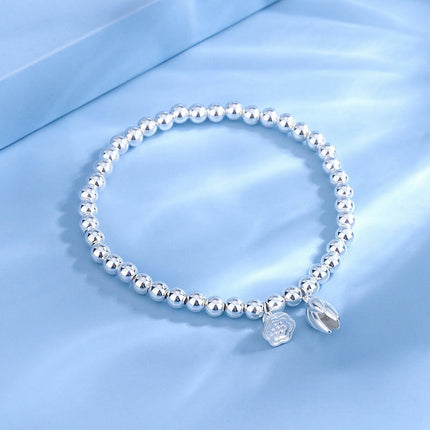 Womens 925 Sterling Silver Plated Round Beads Bracelet Wrist Bangle bead Chain Bracelet for Women