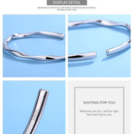 Solid 925 Sterling Silver Torque Bangle Bracelet - Plain Silver Bracelet For Women Open Type