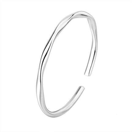 Solid 925 Sterling Silver Torque Bangle Bracelet - Plain Silver Bracelet For Women Open Type