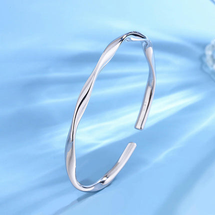 Solid 925 Sterling Silver Torque Bangle Bracelet - Plain Silver Bracelet For Women Open Type