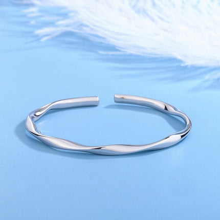 Solid 925 Sterling Silver Torque Bangle Bracelet - Plain Silver Bracelet For Women Open Type