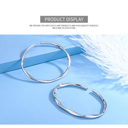 Solid 925 Sterling Silver Torque Bangle Bracelet - Plain Silver Bracelet For Women Open Type