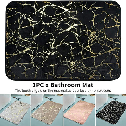 Bath Mat, Marble Texture Bath Rug, Quick Dry Non Slip Polyester Rectangle Bathroom Mat, Cushion Rug For Home Bathroom